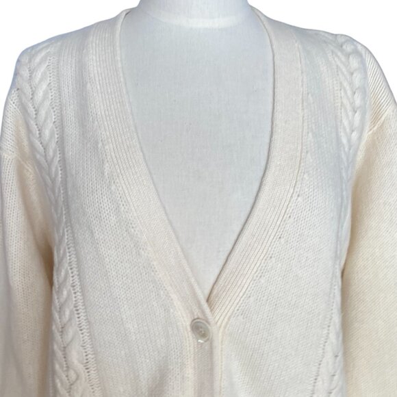 Vintage JH Collectibles Lambswool Angora Cable Knit Cardigan Sz M Ivory - Picture 2 of 9